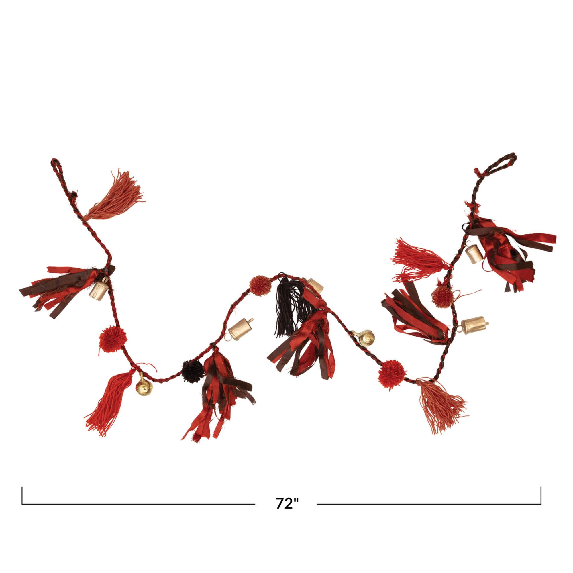 Hello Honey® 6ft. Metal Bells with Pom Poms, Tassels & Fabric Remnants Garland